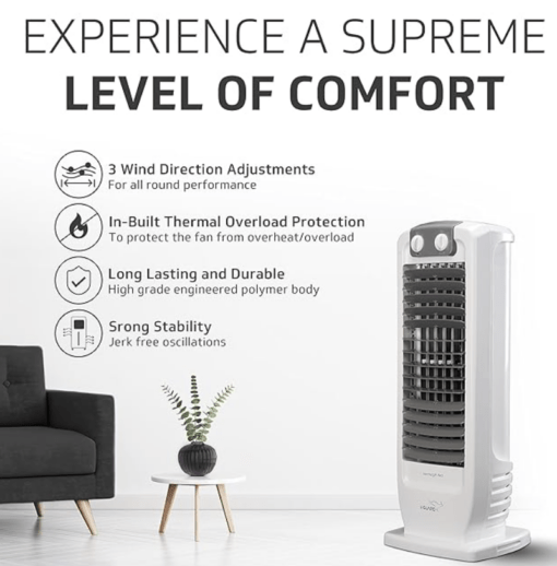 V-Guard Veemagik Neo 17' (43.5cm) Tower Fan | 1300 RPM, 2401 CFM Air Flow | Grey White - Image 4
